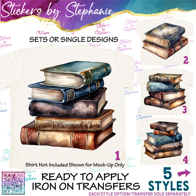 (s02-409) Watercolor Books Graphic Iron-On Transfer or Sticker