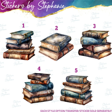 (s02-409) Watercolor Books Graphic Iron-On Transfer or Sticker