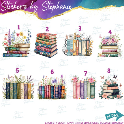 (s02-410) Watercolor Books Floral Flowers Graphic Iron-On Transfer or Sticker