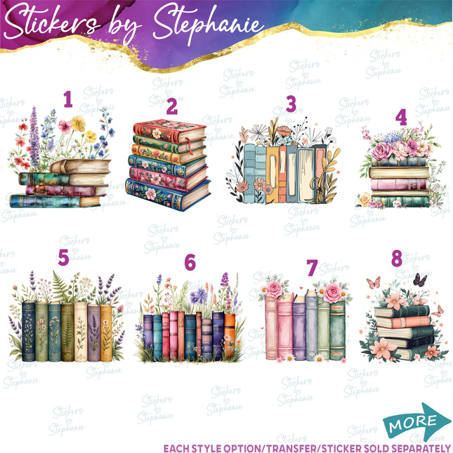 (s02-410) Watercolor Books Floral Flowers Graphic Iron-On Transfer or Sticker