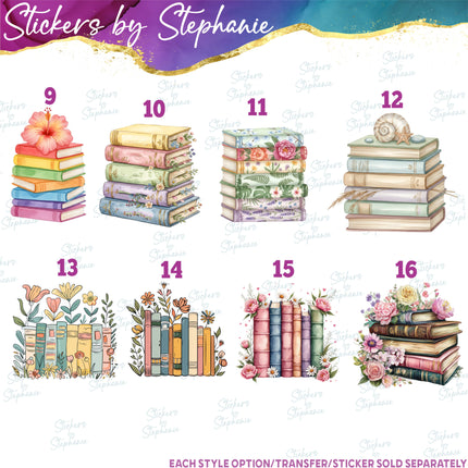 (s02-410) Watercolor Books Floral Flowers Graphic Iron-On Transfer or Sticker