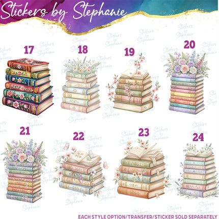 (s02-410) Watercolor Books Floral Flowers Graphic Iron-On Transfer or Sticker