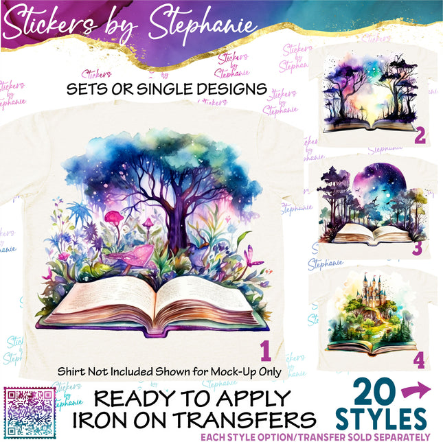 (s02-411) Fantasy Watercolor Books Graphic Iron-On Transfer or Sticker