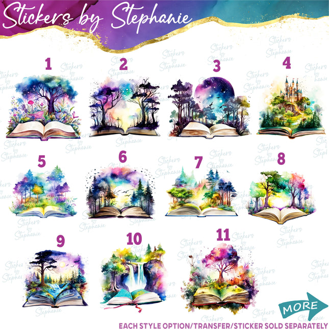 (s02-411) Fantasy Watercolor Books Graphic Iron-On Transfer or Sticker
