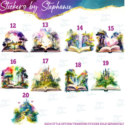 (s02-411) Fantasy Watercolor Books Graphic Iron-On Transfer or Sticker