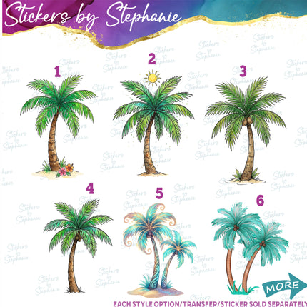 (s02-412) Palm Tree Watercolor Illustrated Graphic Iron-On Transfer or Sticker