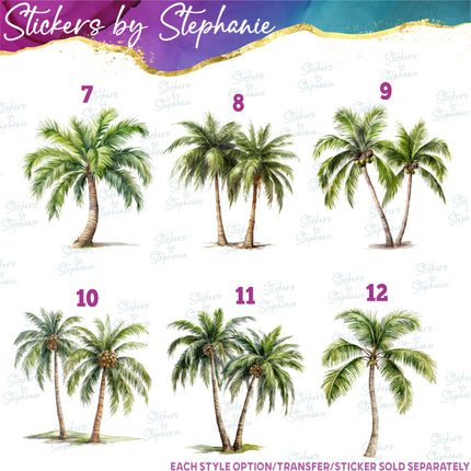 (s02-412) Palm Tree Watercolor Illustrated Graphic Iron-On Transfer or Sticker