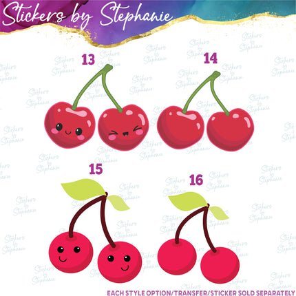 (s02-413) Cherry Cherries Bow Illustrated Graphic Iron-On Transfer or Sticker