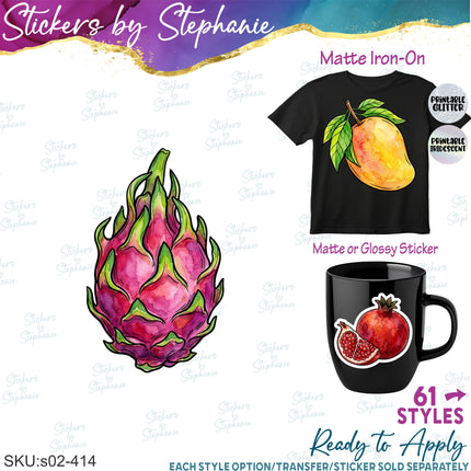 (s02-414) Fruit Illustrated Graphic Iron-On Transfer or Sticker