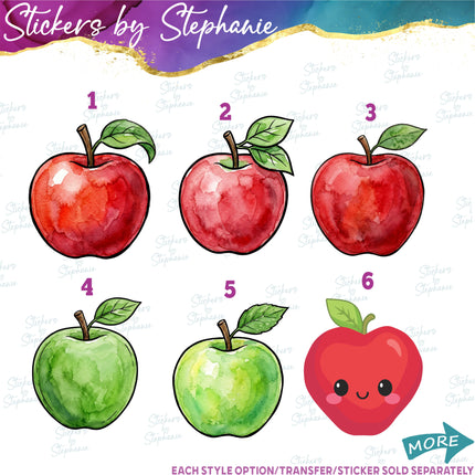 (s02-415) Apple Green Red Apples Illustrated Graphic Iron-On Transfer or Sticker
