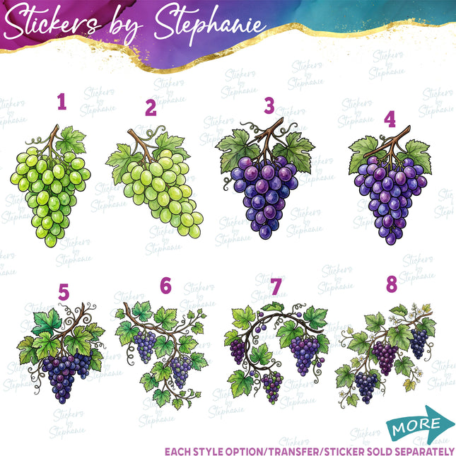(s02-416) Grapes Green Purple Grapevine Illustrated Graphic Iron-On Transfer or Sticker