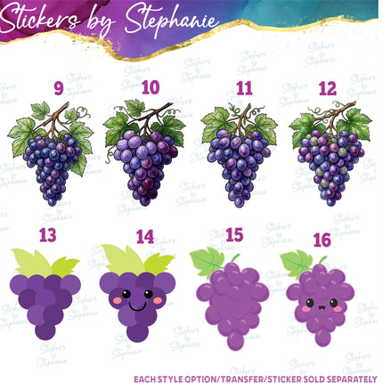 (s02-416) Grapes Green Purple Grapevine Illustrated Graphic Iron-On Transfer or Sticker