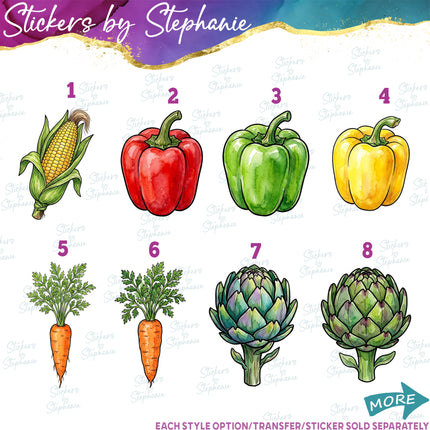 (s02-417) Vegetables Veggies Illustrated Graphic Iron-On Transfer or Sticker