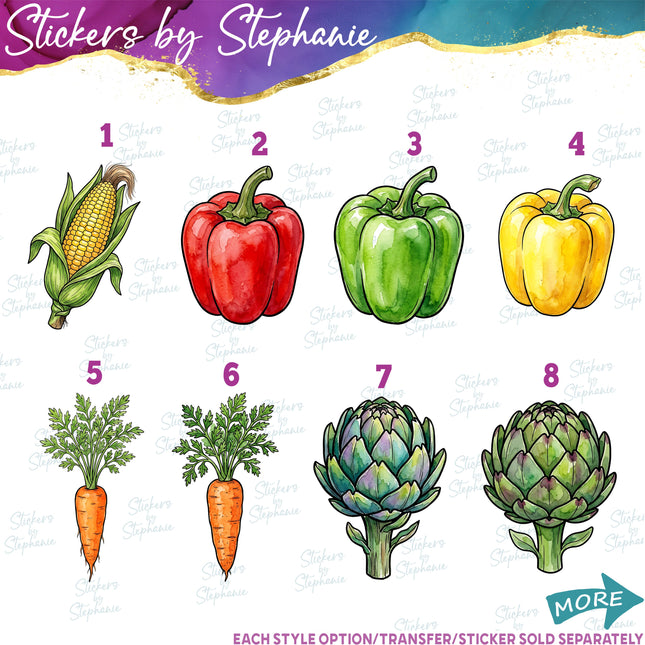 (s02-417) Vegetables Veggies Illustrated Graphic Iron-On Transfer or Sticker