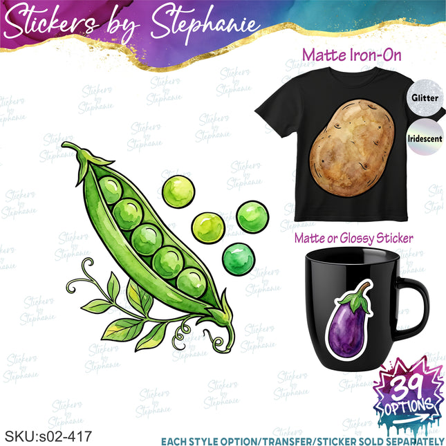 (s02-417) Vegetables Veggies Illustrated Graphic Iron-On Transfer or Sticker