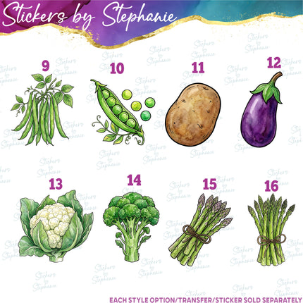 (s02-417) Vegetables Veggies Illustrated Graphic Iron-On Transfer or Sticker