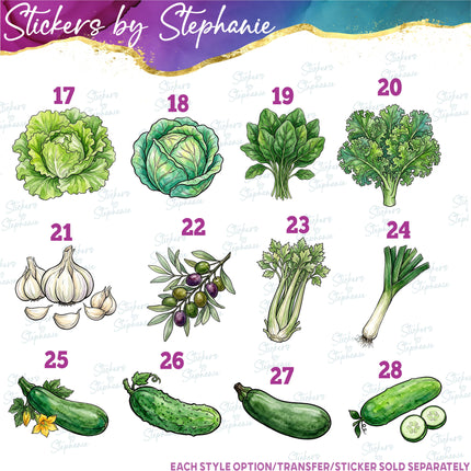(s02-417) Vegetables Veggies Illustrated Graphic Iron-On Transfer or Sticker