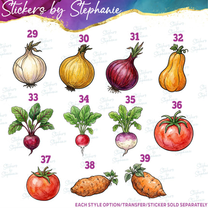 (s02-417) Vegetables Veggies Illustrated Graphic Iron-On Transfer or Sticker