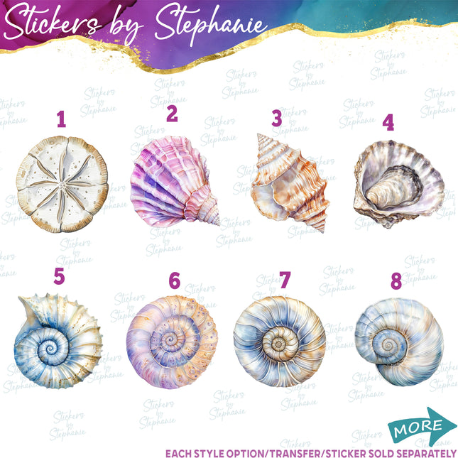 (s02-418) Seashells Shells Watercolor Graphic Iron-On Transfer or Sticker
