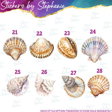 (s02-418) Seashells Shells Watercolor Graphic Iron-On Transfer or Sticker