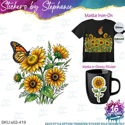(s02-419) Sunflower Flower Graphic Iron-On Transfer or Sticker