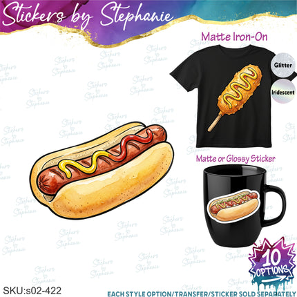 (s02-421) Hot Dog Graphic Iron-On Transfer or Sticker