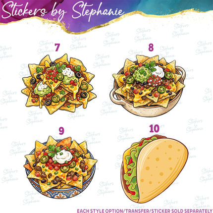 (s02-424) Taco Nachos Burrito Graphic Iron-On Transfer or Sticker