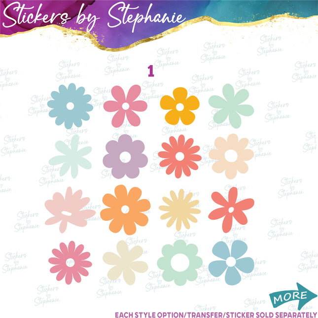 (s02-425) Groovy Retro Flowers Daisies Daisy Iron-On Transfer or Sticker