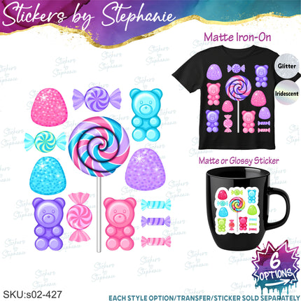 (s02-427) Candy Sweets Set Iron-On Transfer or Sticker
