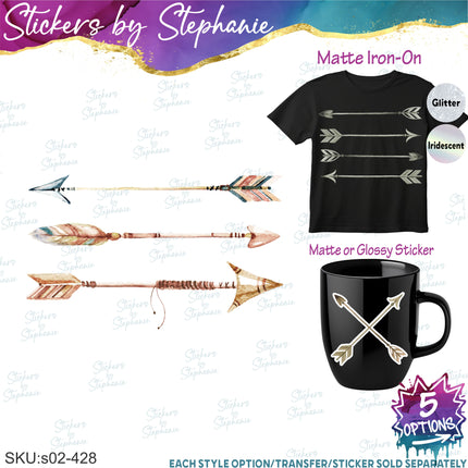 (s02-428) Arrow Arrows Watercolor Graphic Iron-On Transfer or Sticker