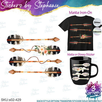 (s02-429) Feather Arrow Arrows Watercolor Iron-On Transfer or Sticker