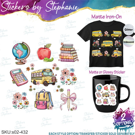 (s02-432) School Bus, Back to Graphic Iron-On Transfer or Sticker