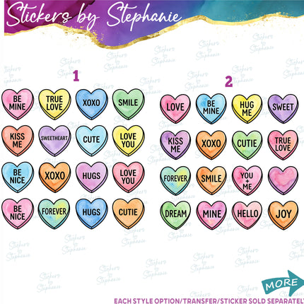 (s02-433) Candy Hearts Sweets Set Iron-On Transfer or Sticker