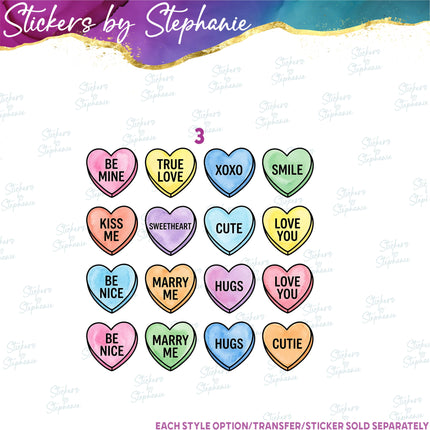 (s02-433) Candy Hearts Sweets Set Iron-On Transfer or Sticker