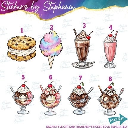 (s02-437) Ice Cream Cone Sundae Milkshake Graphic Iron-On Transfer or Sticker