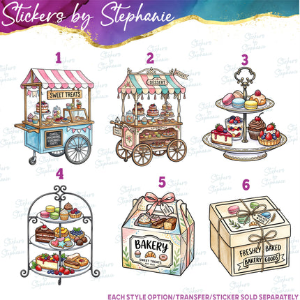 (s02-438) Pastry Desert Cart Stand Graphic Iron-On Transfer or Sticker