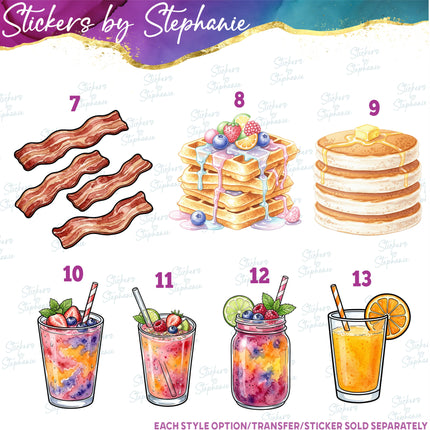 (s02-439) Breakfast Foods Graphic Iron-On Transfer or Sticker