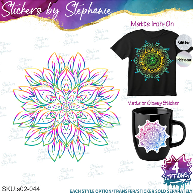 (s02-044) Colorful Mandala Lace Graphic Iron-On Transfer or Sticker