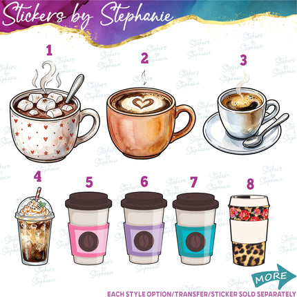(s02-441) Coffee Tea Graphic Iron-On Transfer or Sticker