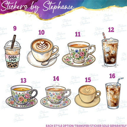 (s02-441) Coffee Tea Graphic Iron-On Transfer or Sticker