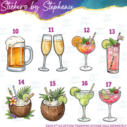 (s02-442) Alcohol Drinks Graphic Iron-On Transfer or Sticker