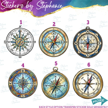 (s02-444) Compass Rose Illustrated Graphic Iron-On Transfer or Sticker