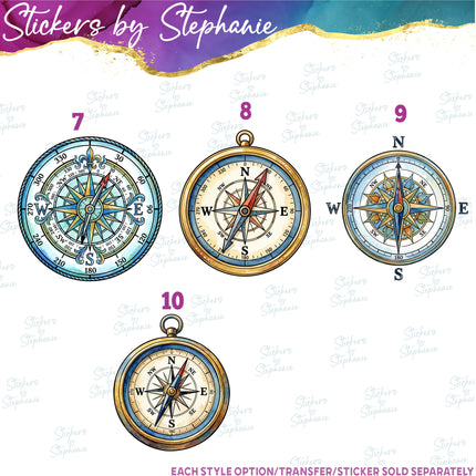 (s02-444) Compass Rose Illustrated Graphic Iron-On Transfer or Sticker