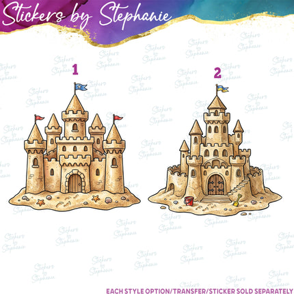 (s02-447) Sandcastle Sand Castle Graphic Iron-On Transfer or Sticker