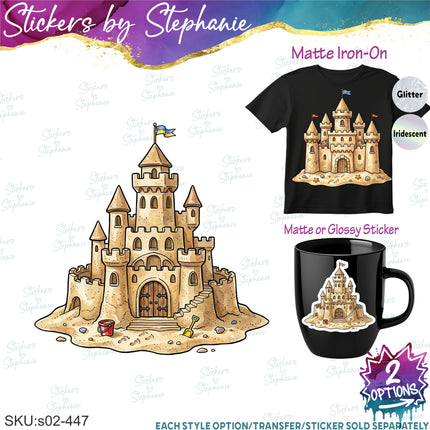 (s02-447) Sandcastle Sand Castle Graphic Iron-On Transfer or Sticker