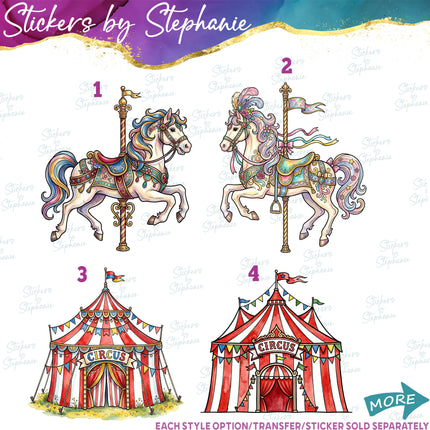 (s02-448) Circus Carnival Carousel Horse Graphic Iron-On Transfer or Sticker