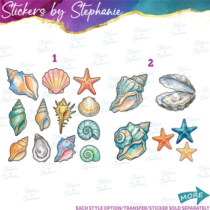 (s02-450) Seashell Sea Shells Set Iron-On Transfer or Sticker