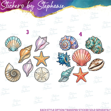 (s02-450) Seashell Sea Shells Set Iron-On Transfer or Sticker