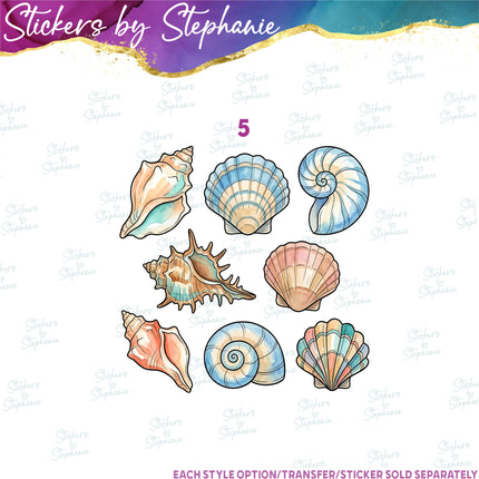 (s02-450) Seashell Sea Shells Set Iron-On Transfer or Sticker