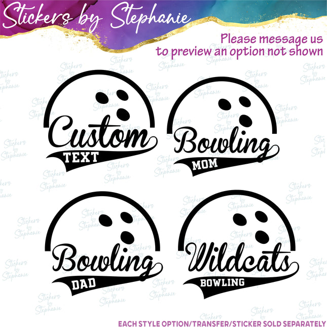 (s05-005) Bowling Team Name Text Custom Iron-On Transfer